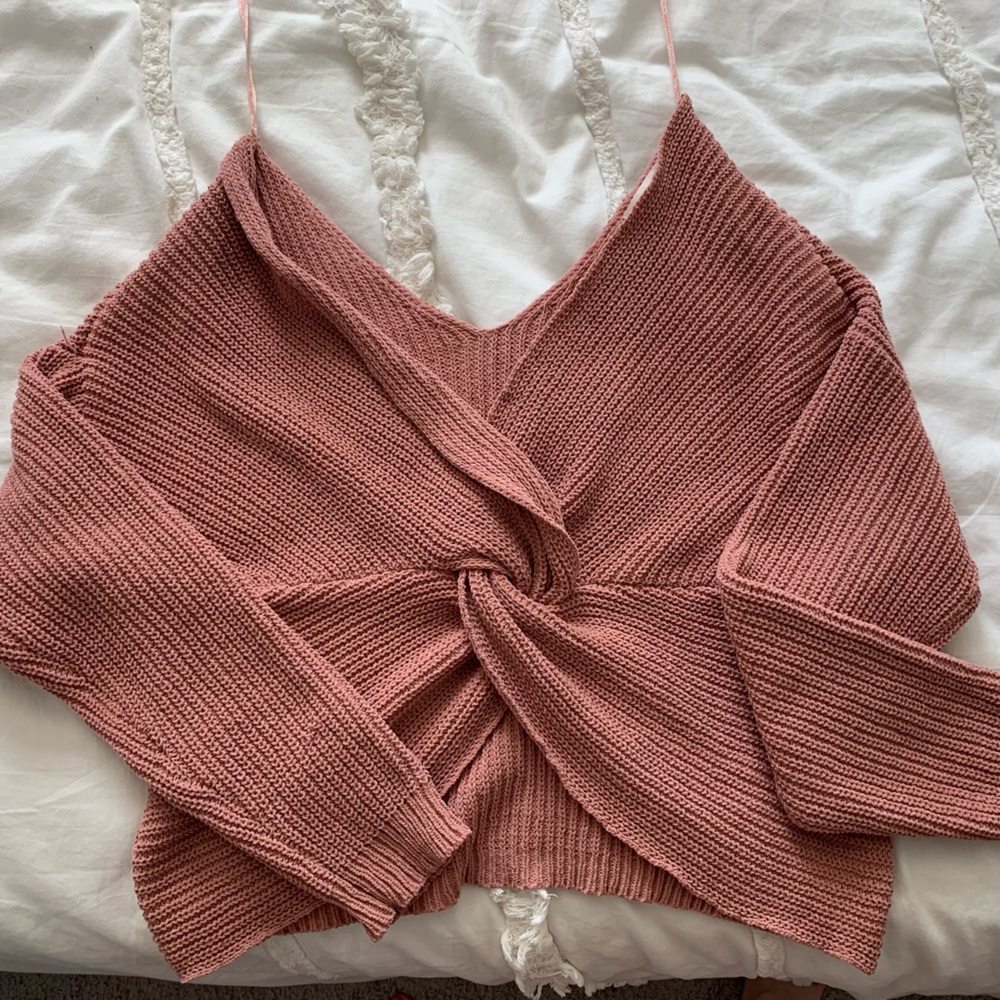 Blush, reversible, off the shoulder sweater